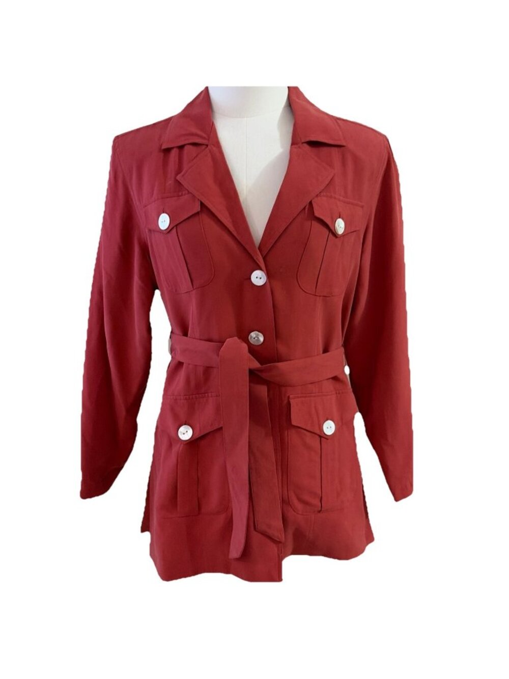 Silk House Women's Trench Utility Jacket Size S Salmon Lightweight Belt Luxury